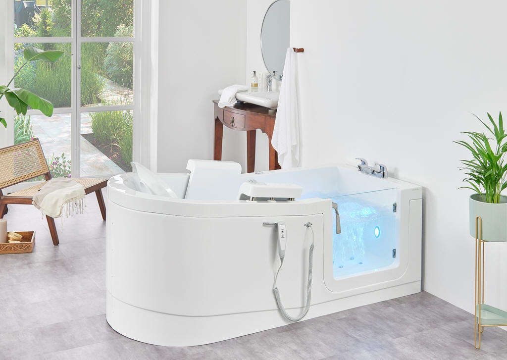 Walk in bath with pwered lifting seat - the ultimate in luxury.