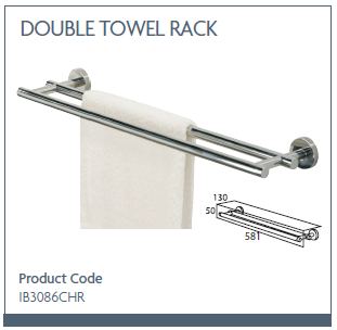 Bathroom accessory double towel rail in chrome (Product code: IB3086CHR)