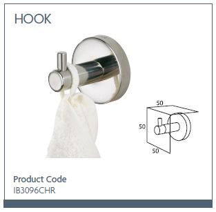 Robe hook to match with BOSTON bathroom accessories (Product code: IB3096CHR)