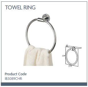 Chrome towel ring. Single wall fixing. Chrome finish. (Product code: IB3089CHR)