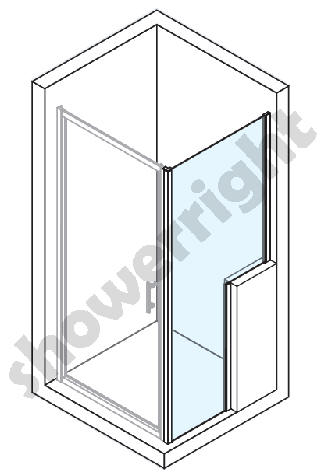 Flag shaped side panel for shower enclosure