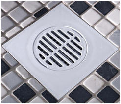 Square stainless wet room floor drain cover for a tiled floor