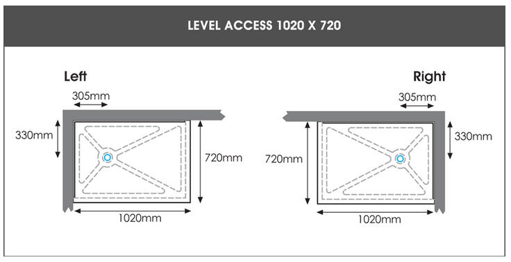 Level Access shower tray 1020mm x 720mm