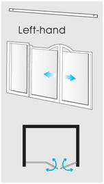 1 fixed panel + 2 single panel hinged doors (LH)