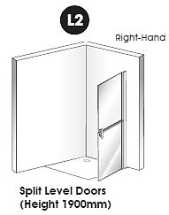 EASA L2 shower enclosure - Split level (stable style) hinged glass shower door