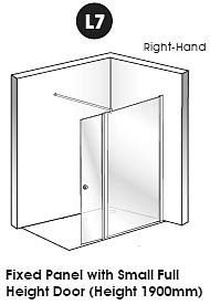 EASA L7 shower enclosure - full height glass fixed panel with hinged flipper panel