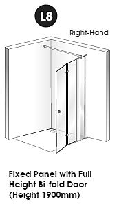 EASA L8 shower enclosure - full height glass bi-fold shower door with extender panel