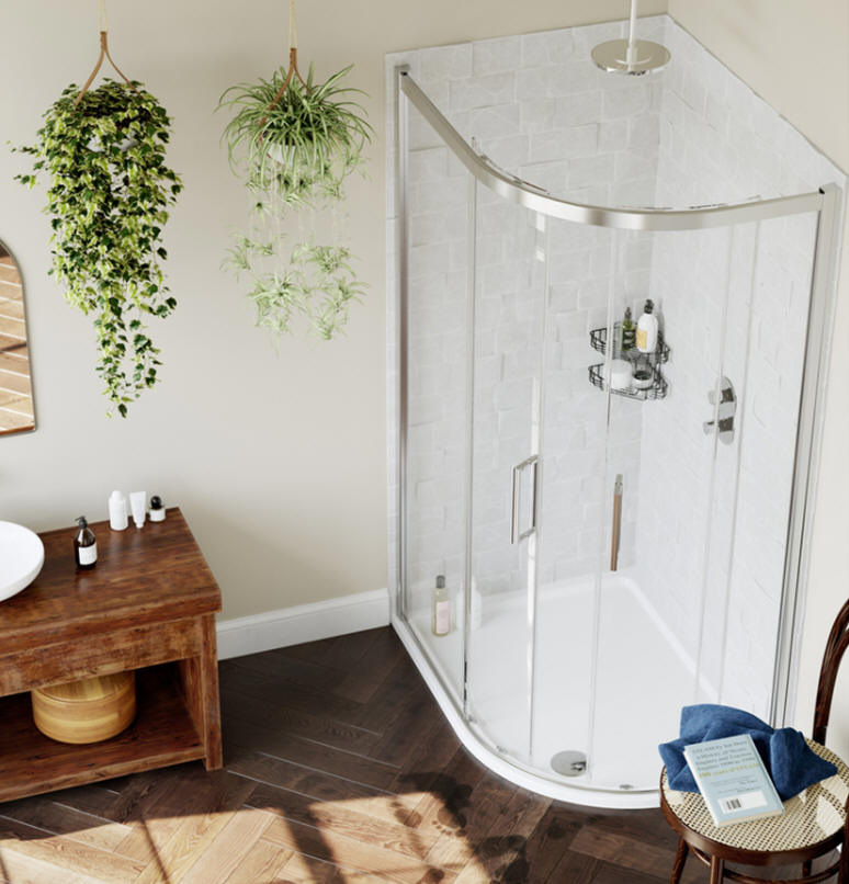 Offset quadrant shower enclosure with 8mm glass and double sliding doors