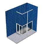 Corner shower enclosure with single fixed panel, bi fold and single pivot door