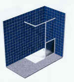 Corner shower with open end and one fixed half height panel