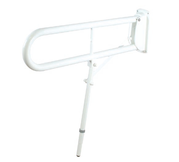 Fold down hinged WC support rail - 760mm with supporting leg