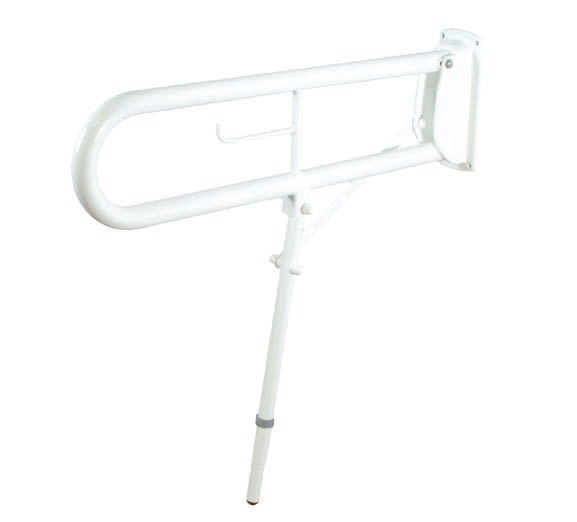 Fold down hinged WC support rail 760mm with supporting leg and toilet roll holder