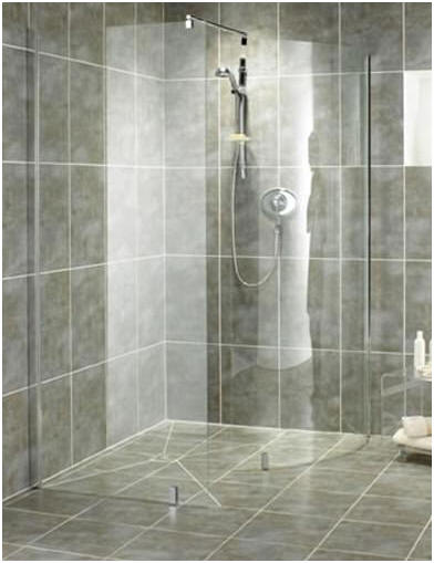 Glass shower screens and panels for a wet room shower