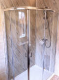 Multipanel waterproof wall panels used instead of tiles in shower and room