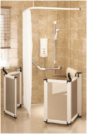 Half height shower doors and screens. Ideal for carer assistance.