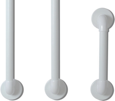 White coloured grab rails for the bathroom in various lengths with fluted rail and flanged ends.
