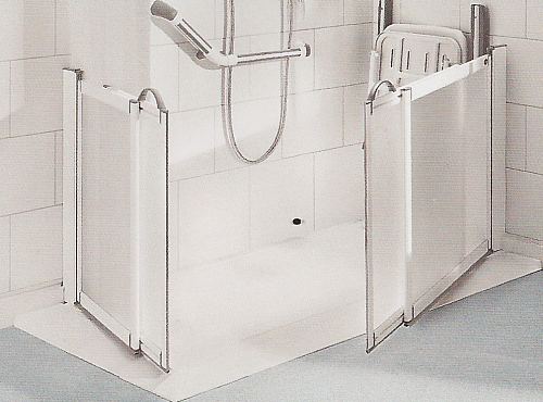 Slimline 35 ultra low profile shower tray, optional ramp kit and Supreme half height sliding shower doors