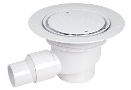 IMPEY wet room shower floor gully for a vinyl floor covering with horizontal outlet spigot