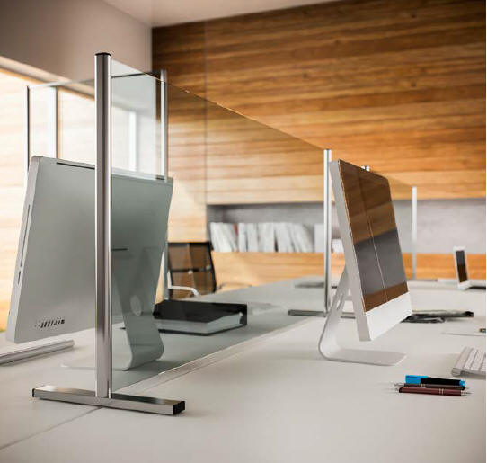 Glass partitioning screens for work stations