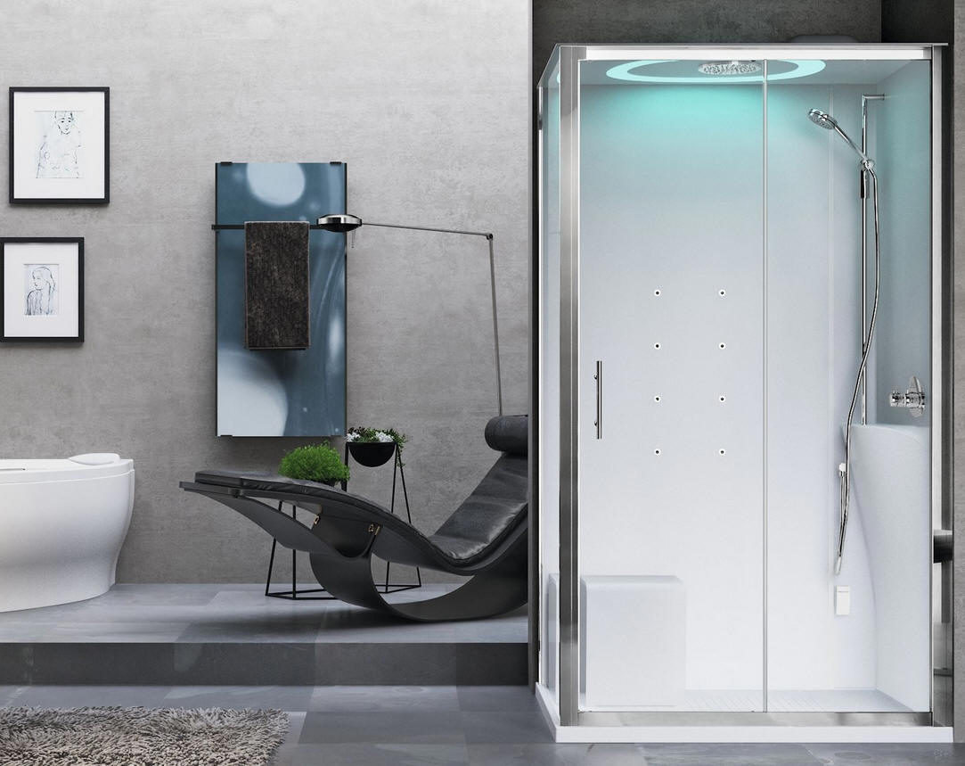 Novellini EON P rectangular corner shower pod with sliding door access