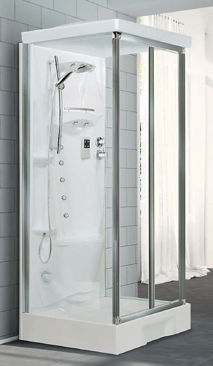 1000mm x 800mm mid wall shower enclosure pod. Leak free all in one shower pod with bi fold door.