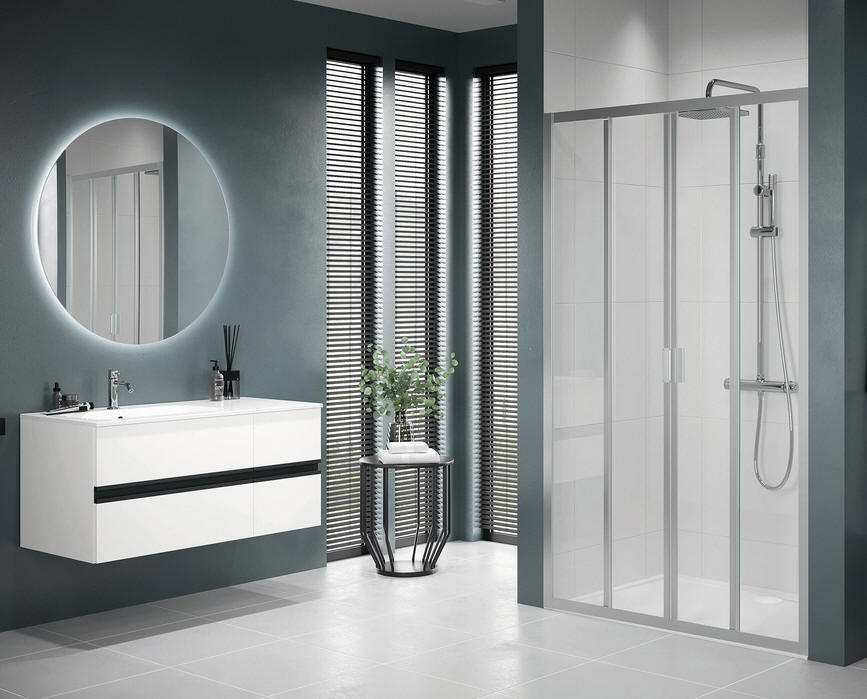 Novellini LUNES 2.0 2A extra wide shower enclosure in alcove setting with double sliding doors