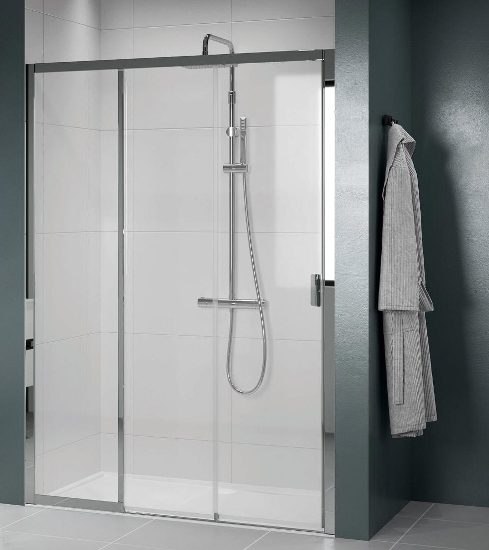 LUNES 2.0 3PH shower door with two sliding doors and a fixed panel.