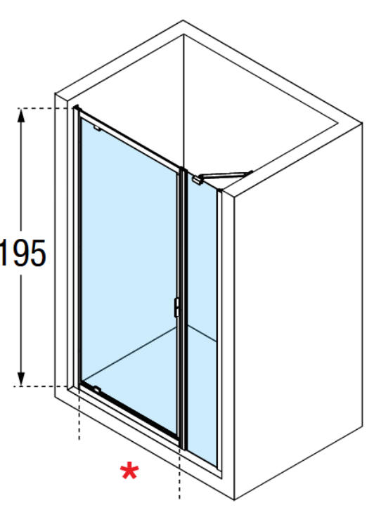 Novellini LINES 2.0 G+F Inline pivot shower door with fixed inline panel Diagram