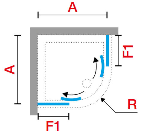 Novellini LUNES 2.0 R framed quadrant shower enclosure diagram 2