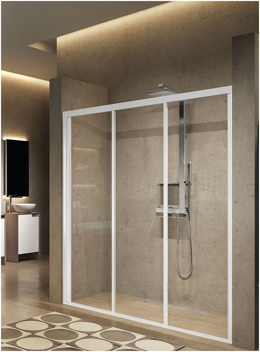 Novellini Lunes 2.0 3P three panel framed sliding shower door fisihed in white.