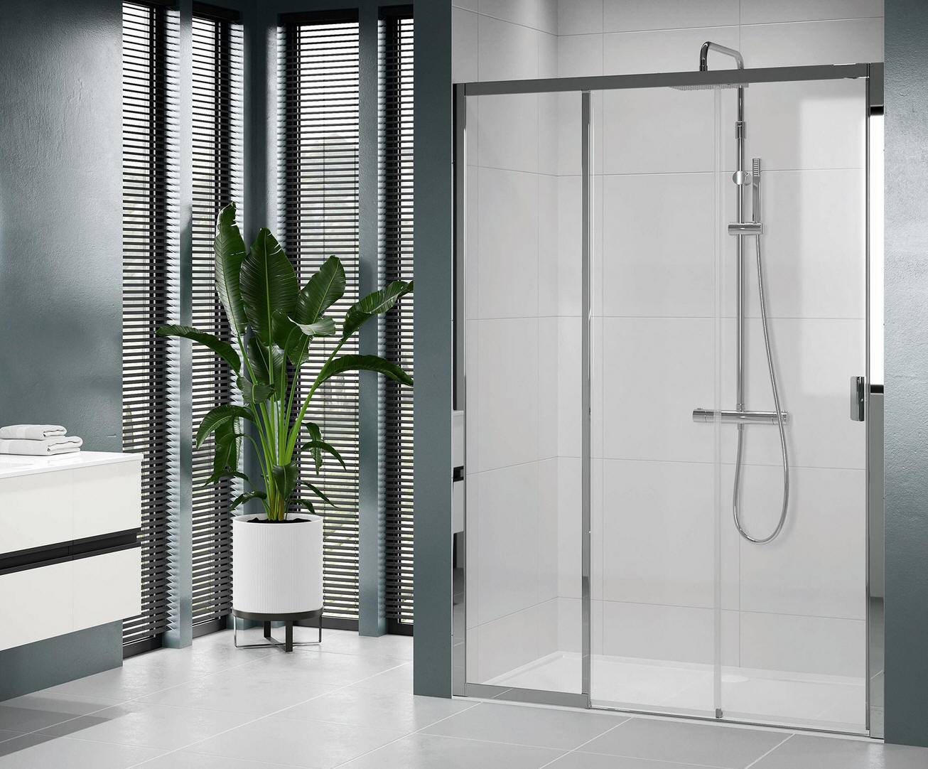 LUNES 2.0 3PH shower door with a double sliding door entry