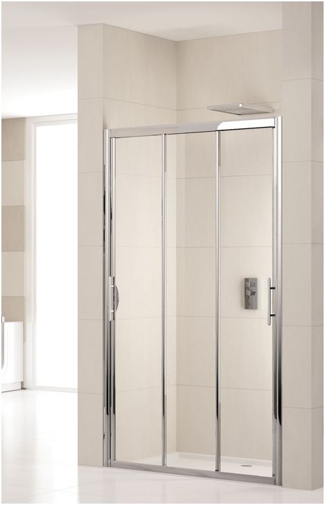 Lunes P triple sliding shower door shown in an alcove setting