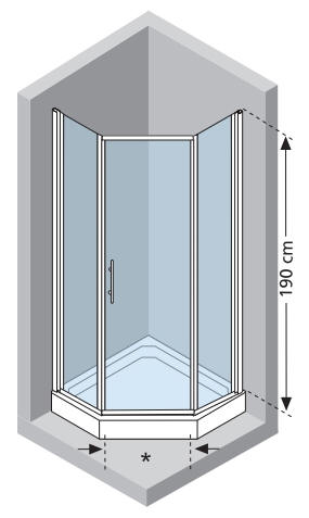 Novellini LUNES Pentagono G corner shower diagram