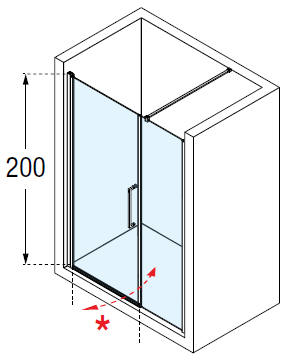 Novellini YOUNG PLUS hinged door with inline fixed panel diagram