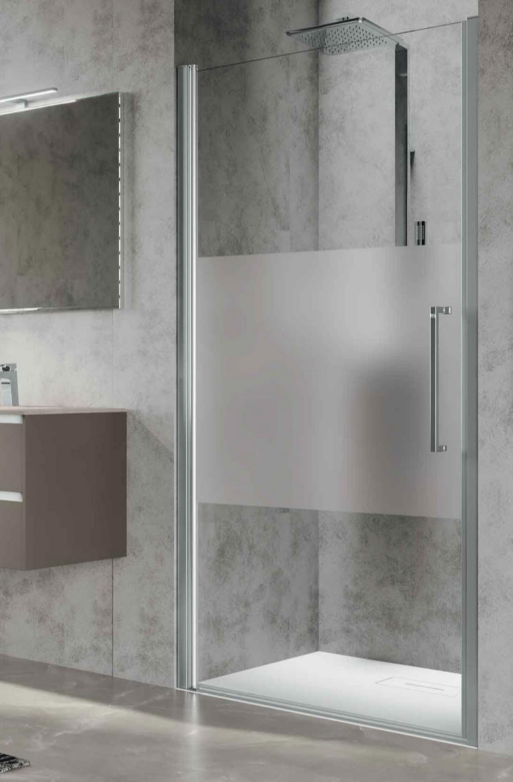 Novellini YOUNG PLUS semi-frameless hinged shower door for and alcove shower enclosure