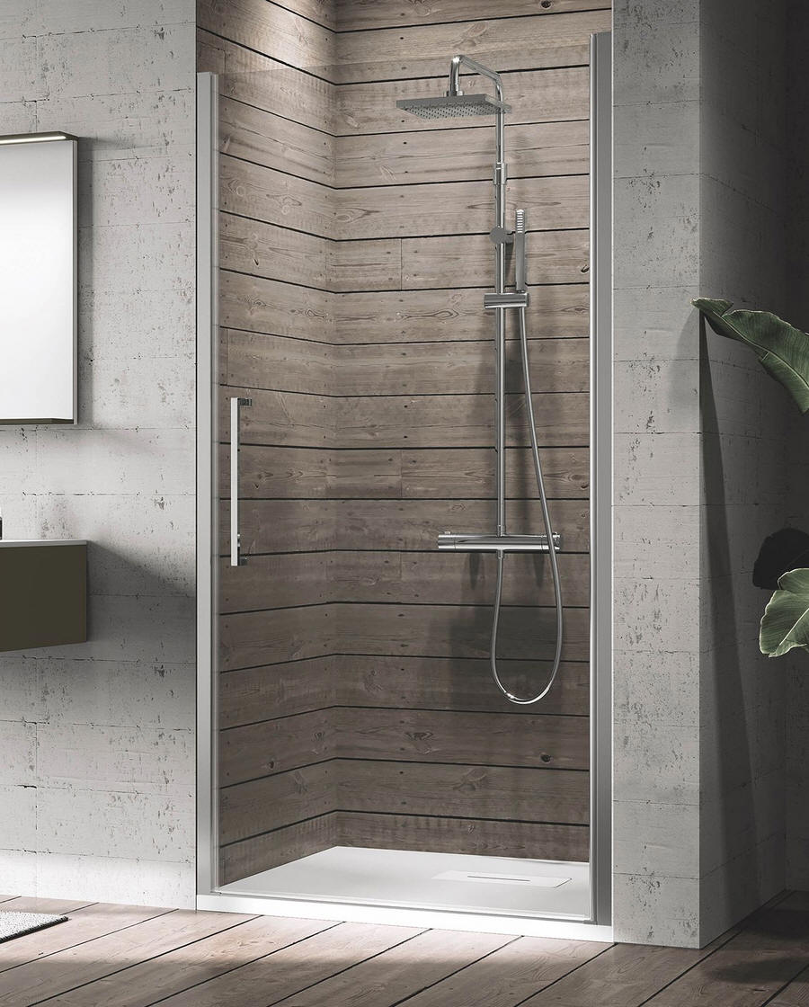 Novellini YOUNG 1B semi-frameless hinged shower door suitable for alcove or corner installation