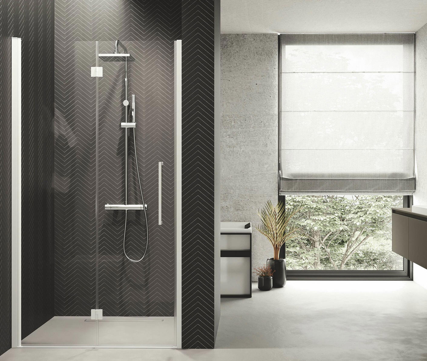 Novellini YOUNG 1BS bi-fold shower door in an alcove setting
