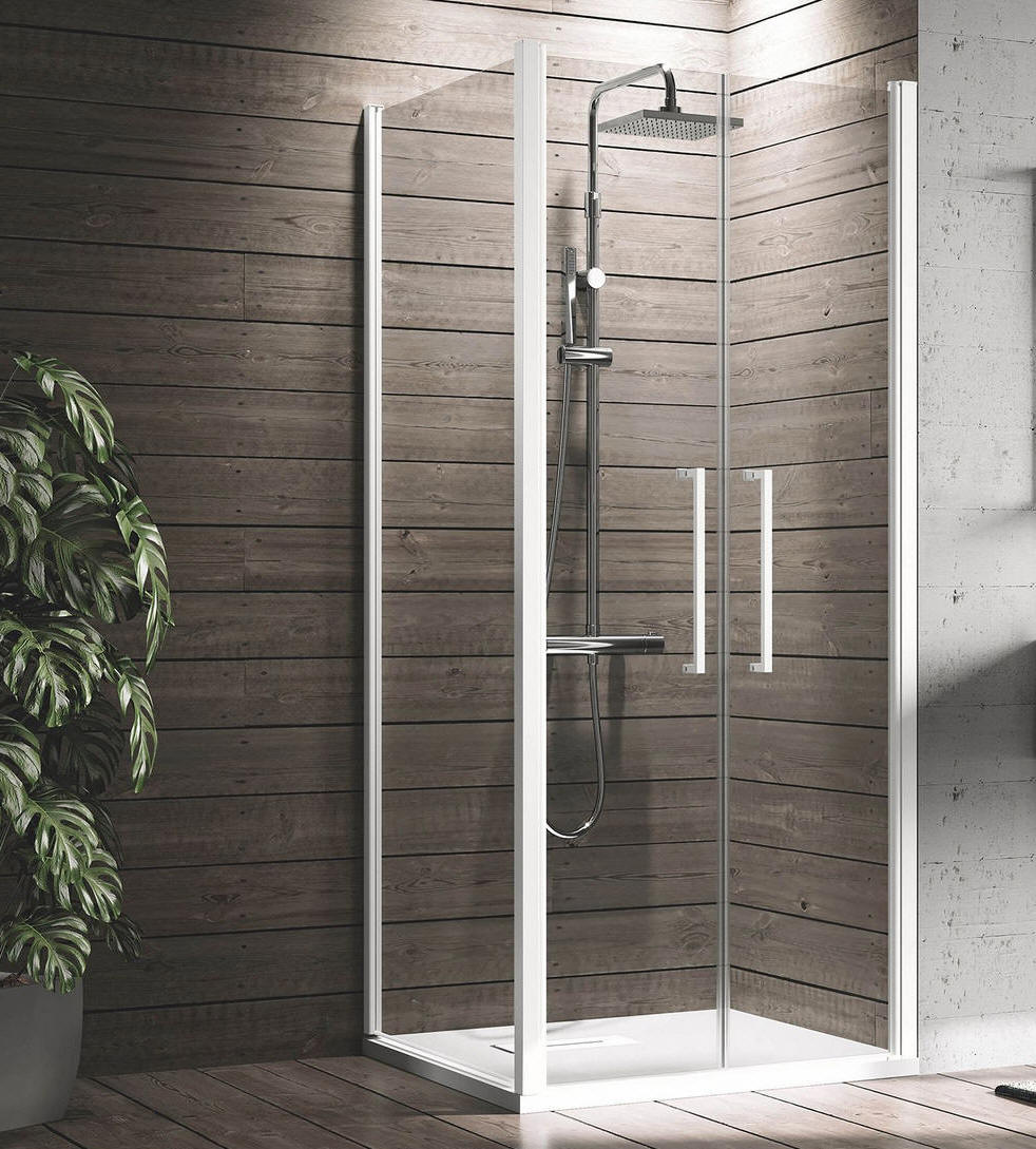 Novellini YOUNG 2B Saloon Style shower door shown in cirner setting