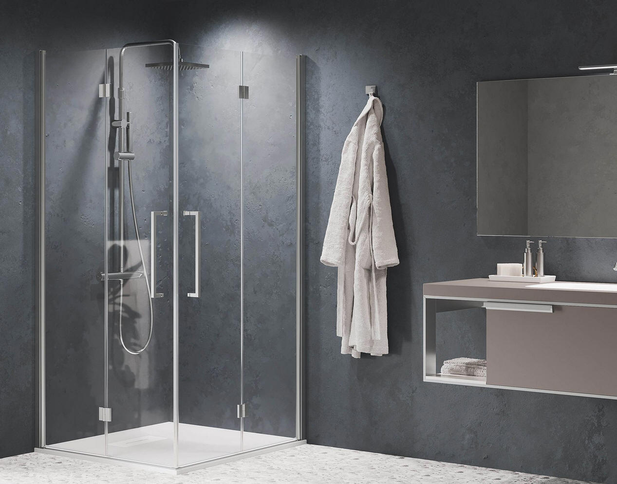 Novellini YOUNG 2GS bi-folding corner shower enclosure with twin doors.