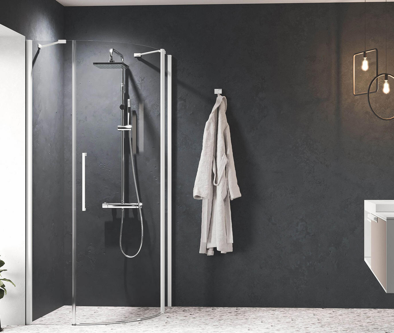 Novellini Young R1 - quadrant shower enclosure with a single hinged door and two fixed side panels.