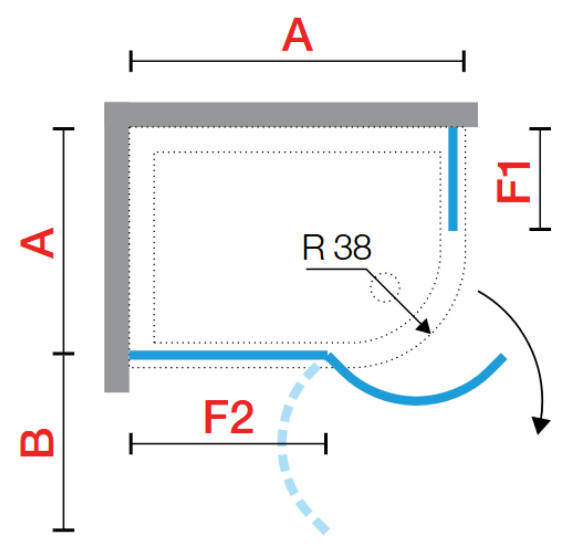 Novellini YOUNG R1 Offset quadrant shower enclosure diagram 2