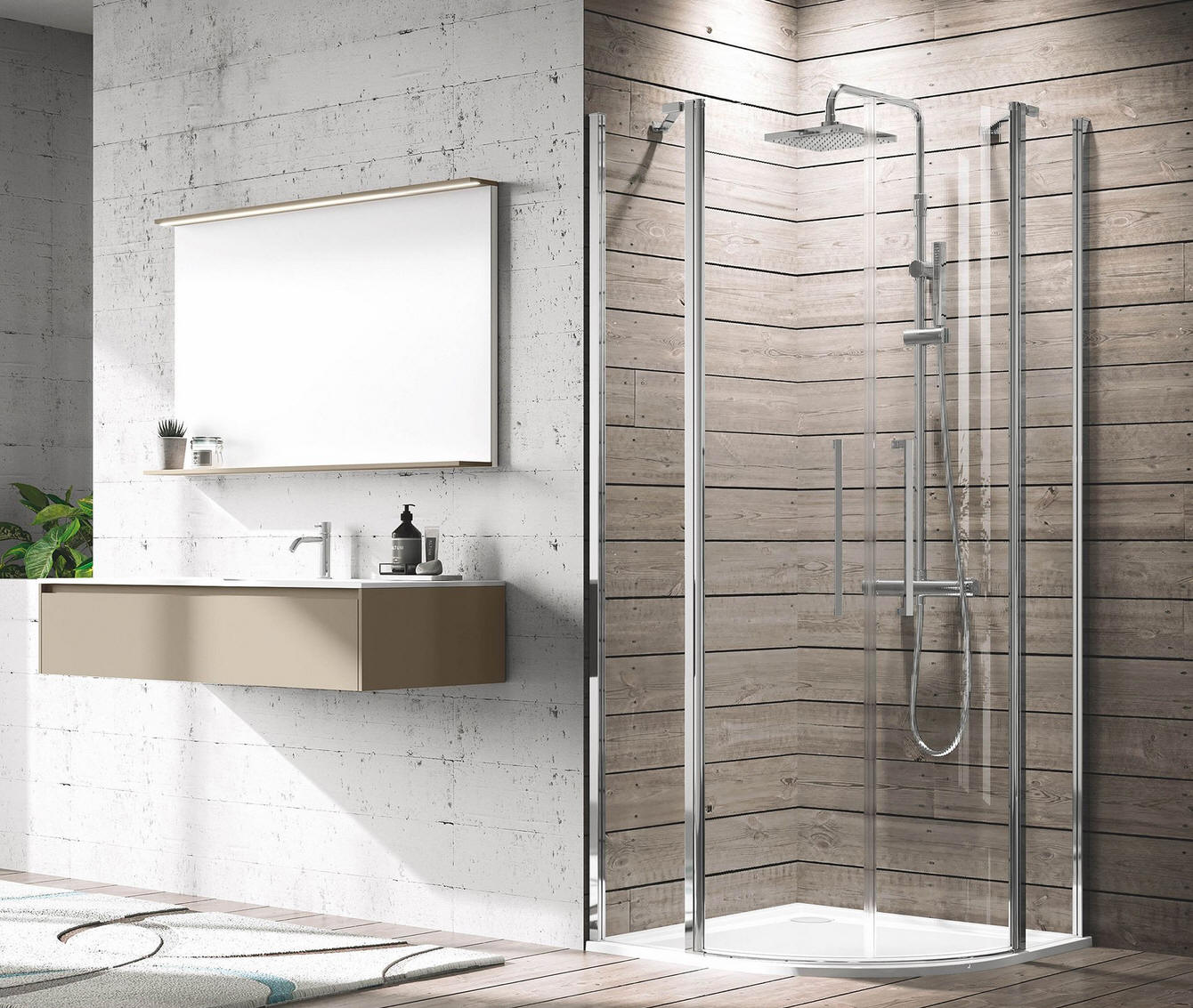 Novellini Young R2 - quadrant corner shower enclosure with two curved glass hinged doors