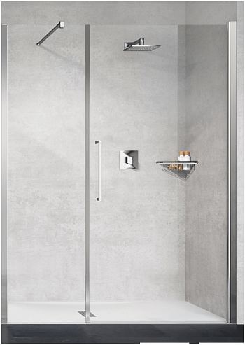 Novellini Young 2 recessed alcove shower with hinged shower door and inline fixed panel 