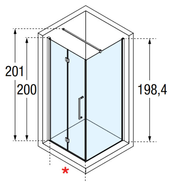 Novellini Young 2 - GS+F corner shower with bi-folding door diagram 1