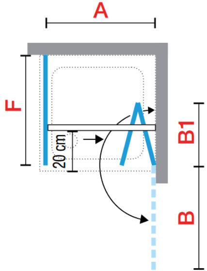 Novellini GS bi-folding shower door diagram in right hand corner