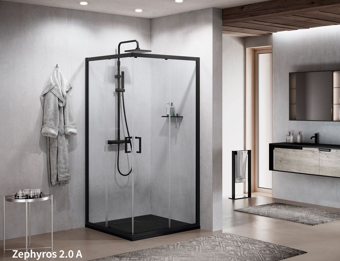 Novellini ZEPHYROS 2.0 A - Corner entry corner shower enclosure.