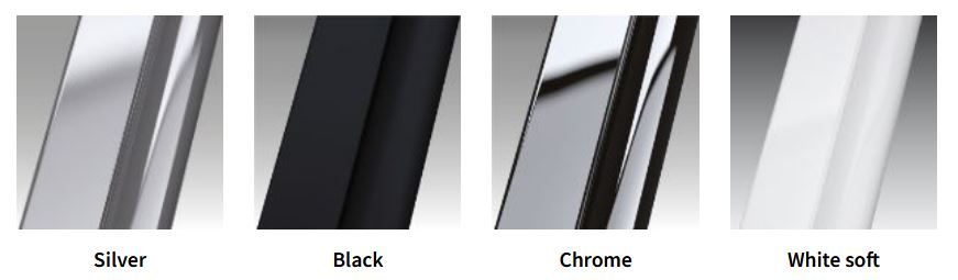 Novellini Zephyros 2.0 frame and profile colour options.