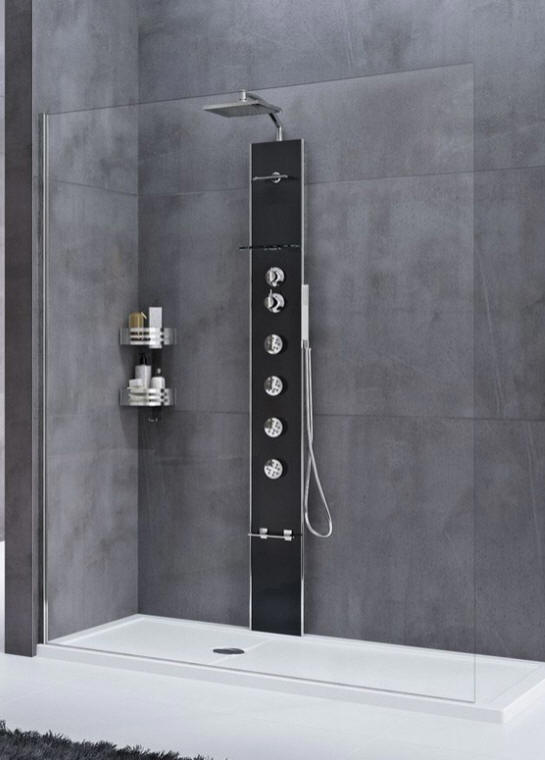Novellini CASCATA 1 shower column - shown in Black and Chrome finish