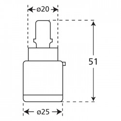 Replacement 25mm mixer tap cartridge - side fix version diagram