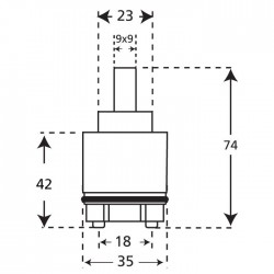Replacement Open Outlet Ceramic Disk Monobloc 35mm Tap Cartridge diagram